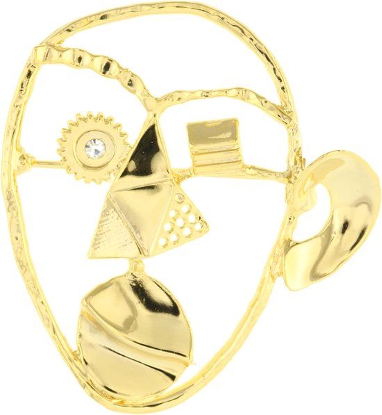 Merkloos / Sans marque Behave Broche abstract gezicht goud kleur 7 cm