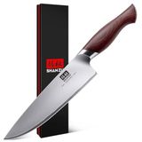 SHAN ZU Professioneel koksmes 20 cm Japans keukenmes - Ultra scherp gemaakt van 5-laags 10Cr15MoV roestvrij staal - Ergonomisch handvat van Pakkahout - OKINAWA-serie