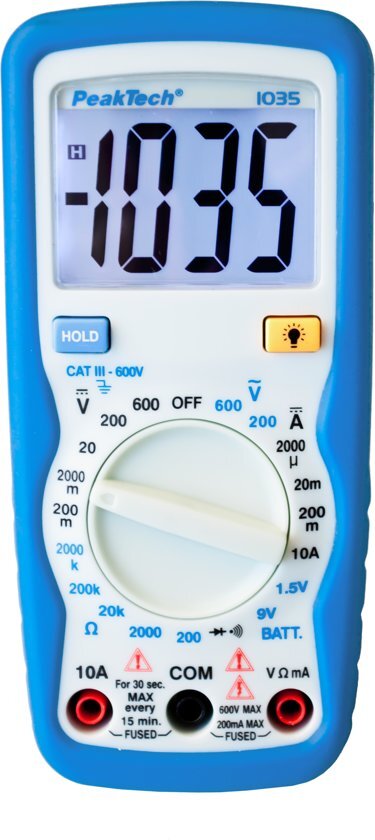 Peaktech 1035: Digitale multimeter ~ 2.000 counts ~ 600V AC / DC ~ 10A DC