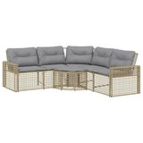 vidaXL Tuinbank met kussens en voetensteun L-vormig poly rattan beige
