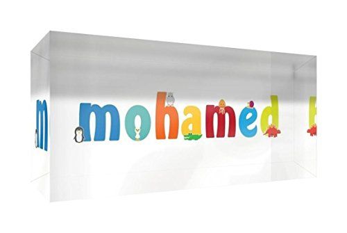 Little Helper Remembrance Deco Acrylic Transparent Polished Diamond Style Illustrative Colorful with the Name of Young Boys Mohamed 5 x 21 x 2 cm Grand