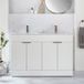 Hudson Reed Meuble double vasque - 120 cm - Plan moderne blanc - 4 portes - Poignées cuivre - Design Cluo Salle de Bains