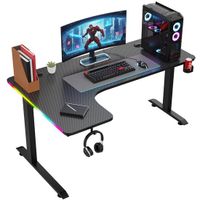 Avalo Gaming Bureau - 160x100x75 CM - L Vormig Hoekbureau - Game Desk Met LED Verlichting - Zwart