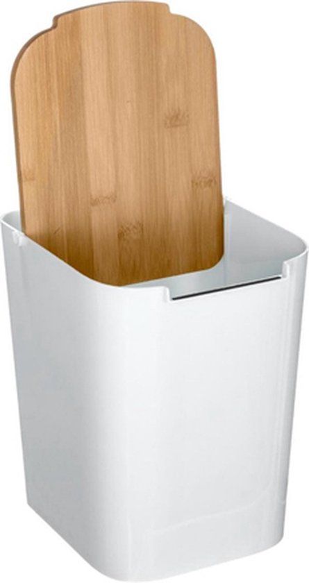 Five 5Five Prullenbak - 5 Liter - Bamboe Deksel - Wit
