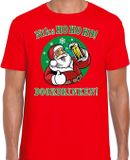 Bellatio Decorations Fout Kerst t-shirt - Bier drinkende Santa ho ho ho - rood - voor heren - kersttruien - kerstkleding / kerst outfit XL