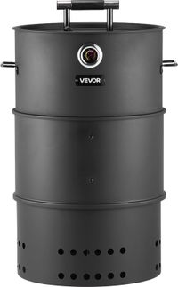 VEVOR Four de fumage, 470mm, Grill au charbon de bois, Four de fumage barbecue, Baril de grill en acier revêtu avec 2 grilles, 1 barre de suspension, 6 crochets et thermomètre