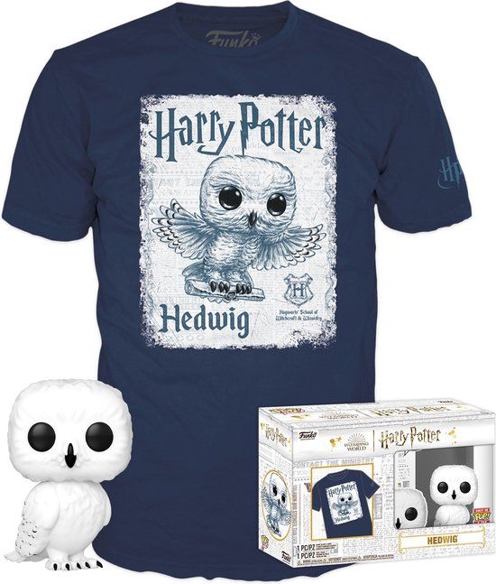 Funko Harry Potter - POP! & Tee Box Hedwig Verzamelfiguur & T-shirt Set - L - Blauw