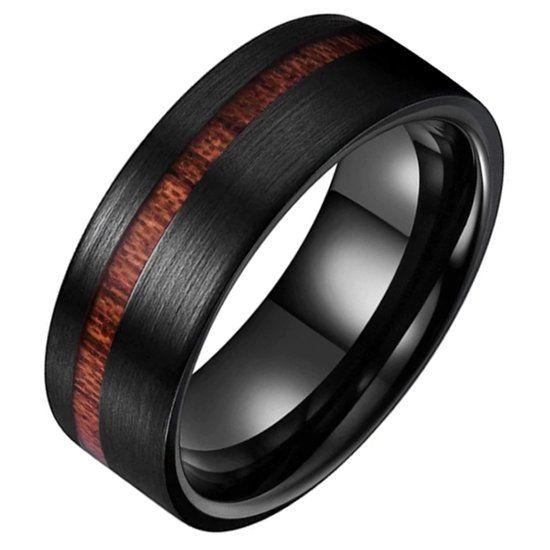 TJ Tom Jaxon Tom Jaxon Heren Ring Wolfraam Mat Zwart Hout Groef-22mm