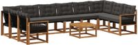 vidaXL Hoek loungeset 10 zitplekken Naturel en zwart Acacia hout
