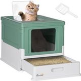 Bac à litière pliable pour chat, double porte battante et entrée supérieure, pelle incluse, 47,5 x 35,5 x 36,7 cm, vert.