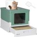 Bac à litière pliable pour chat, double porte battante et entrée supérieure, pelle incluse, 47,5 x 35,5 x 36,7 cm, vert.