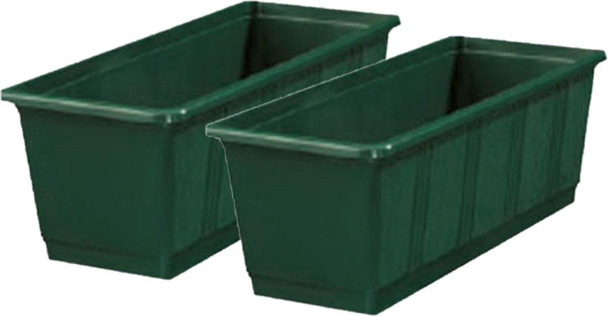 Geli Set van 3x plantenbakken donker groen rechthoekig 40 x 17,5 x 14,5 cm - Bloembakken/plantenbakken voor binnen/buiten