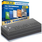 S&R Papier de verre résistant à l'eau, jeu de feuilles abrasives, grain de carbure de silicium, (jeu, 60 pièces, 15 granulométries P80 à P3000), papier de verre, pour polissage à sec et polissage humide, papier de verre humide