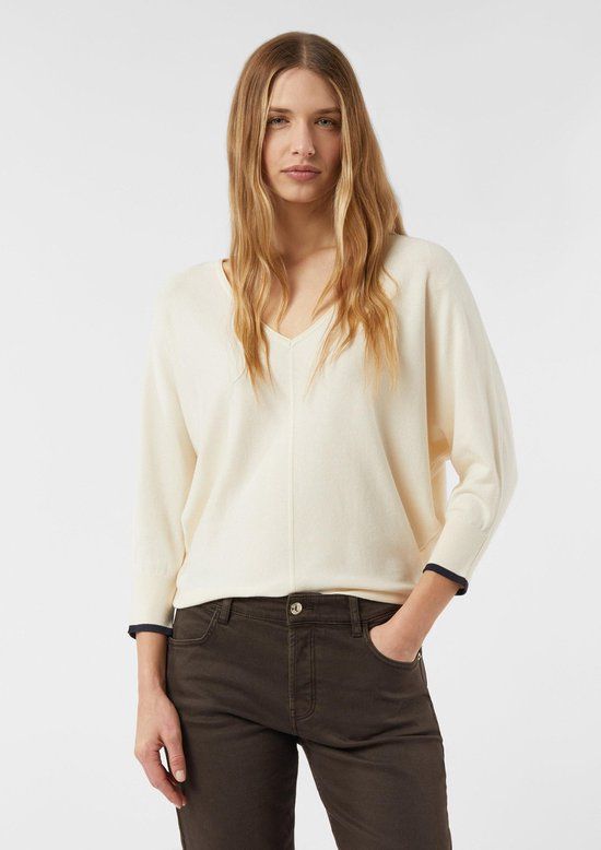 comma Strickpullover V-hals lange mouw crème Viscose Regular Fit Vrouwen