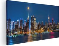 Artaza Canvas Schilderij Verlichte Skyline New York - 80x40 cm - Canvas Print