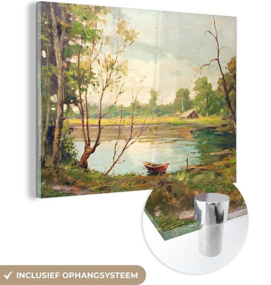 MuchoWow® Glass Painting 80x60 cm - Acrylic Glass Painting - Boat - Summer - Oil Paint - Photo on Glass - Paintings