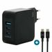 Mobilis Chargeur 100W 2USB C 1USBA GaN câble 100W Ordinateur portable, Smartphone, Tablette Noir AC Intérieur
