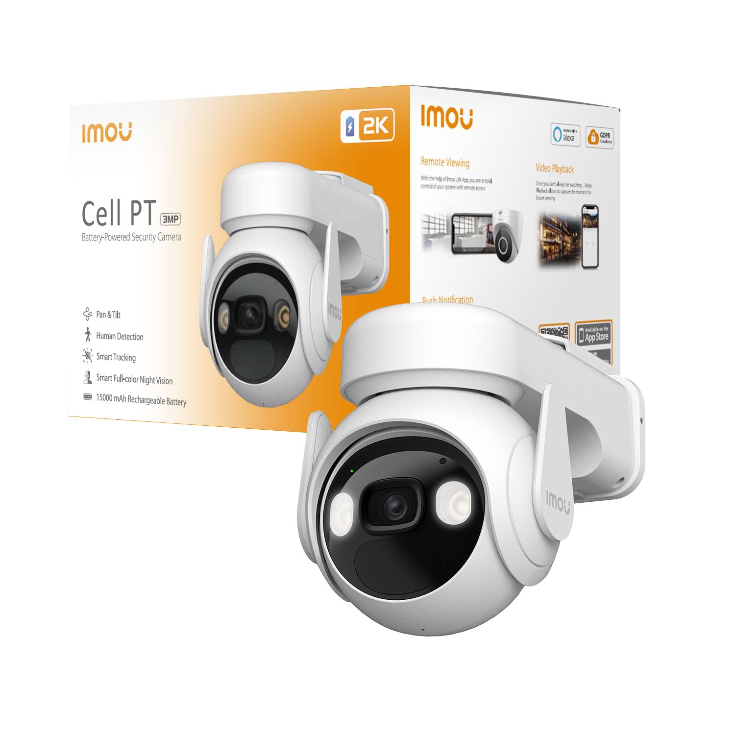 Imou Cell PT Dome - 2K Outdoor Wireless Security Camera - 15000mAh Battery - 360° Coverage - Person Detection - IP66 - White