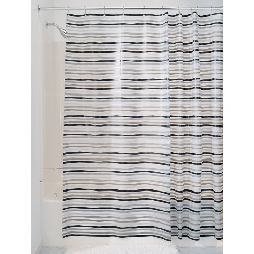 inter design Stripz, douchegordijn van polyethyleen, schimmel-/spa, waterdicht, afmetingen 180 x 200 cm, kleur zwart/grijs