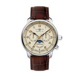 Zeppelin 9636-5 Polshorloge Heren Kwarts Leren Band Zilverkleurig Staal Crème Wijzerplaat 40mm
