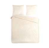 Muller Textiles Pure dekbedovertrek luxe zizag biezen/ borduursels - Lits jumeaux 240x200/220 cm - Ecru - Microvezel