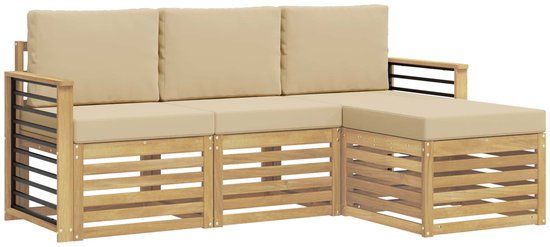 vidaXL - Bank loungeset - 4 zitplekken - Wit en Beige - Polyester