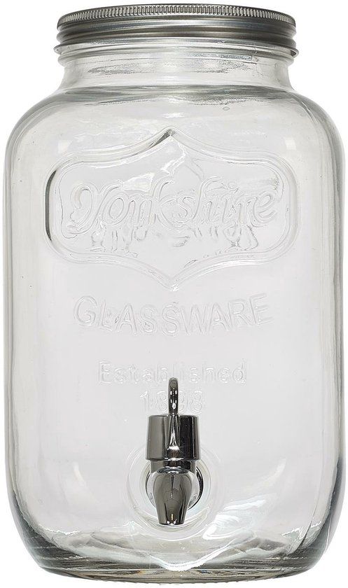 Home Deco Factory Drankdispenser met kraantje - 4.0 liter - glas - limonadetap - waterdispenser - D14 x H25 cm - Cocktail Lounge serie