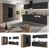 Vicco Complete keukeneenheid R-Line, Antraciet landelijk/Goudkleurig Eiken, 180 cm zonder werkblad