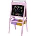 Tableau enfant 3 en 1 chevalet ardoise double face blanc craie avec rouleau papier et paniers rangement MDF rose