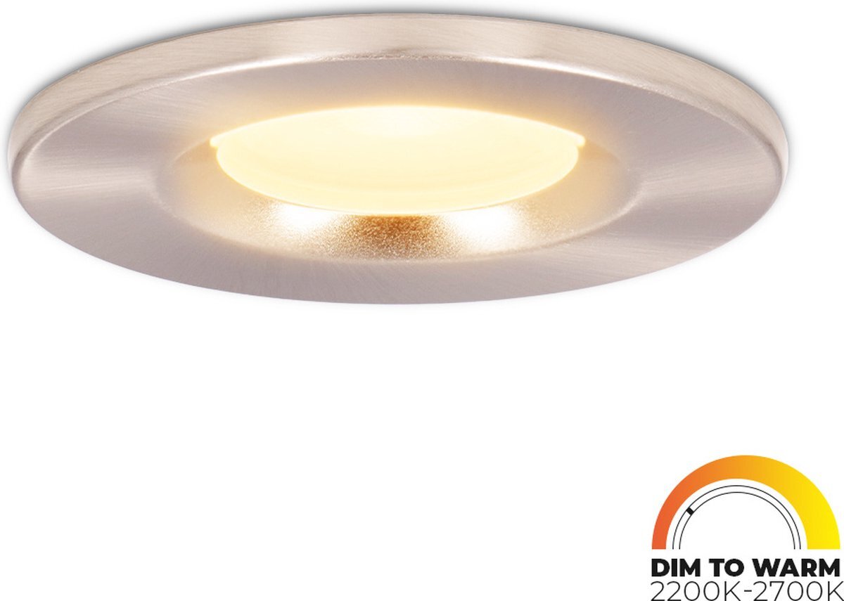 HOFTRONIC Venezia - LED Inbouwspot voor badkamer, binnen en buiten - 6 Watt 460 lumen - Zaagmaat: Ø60-75 mm - IP65 waterdicht - Dimbaar - RVS - Zeer warm wit tot warm wit (dim to warm) - Plafondspots inbouw