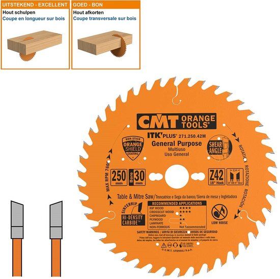 CMT Schulpcirkelzaag HW 250x30x2,4 Z42 Massieve houtsoorten, Multiplex