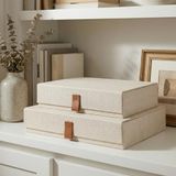 Decoratieve foto-opbergdozen met deksel - Set van 2 prachtige linnen organizers