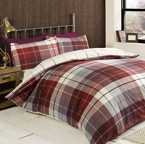 Lomond Bedding Set, Plaid, 100% Brushed Cotton, Red, Super King