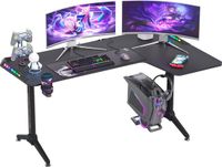 MyGroot L-vormig staand Bureau - 60 Inch Gaming Hoekbureau - RGB LED-Verlichting - Zwart- Rechts