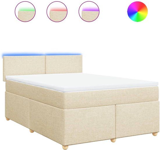 vidaXL Boxspring met matras stof crèmekleurig 160x200 cm