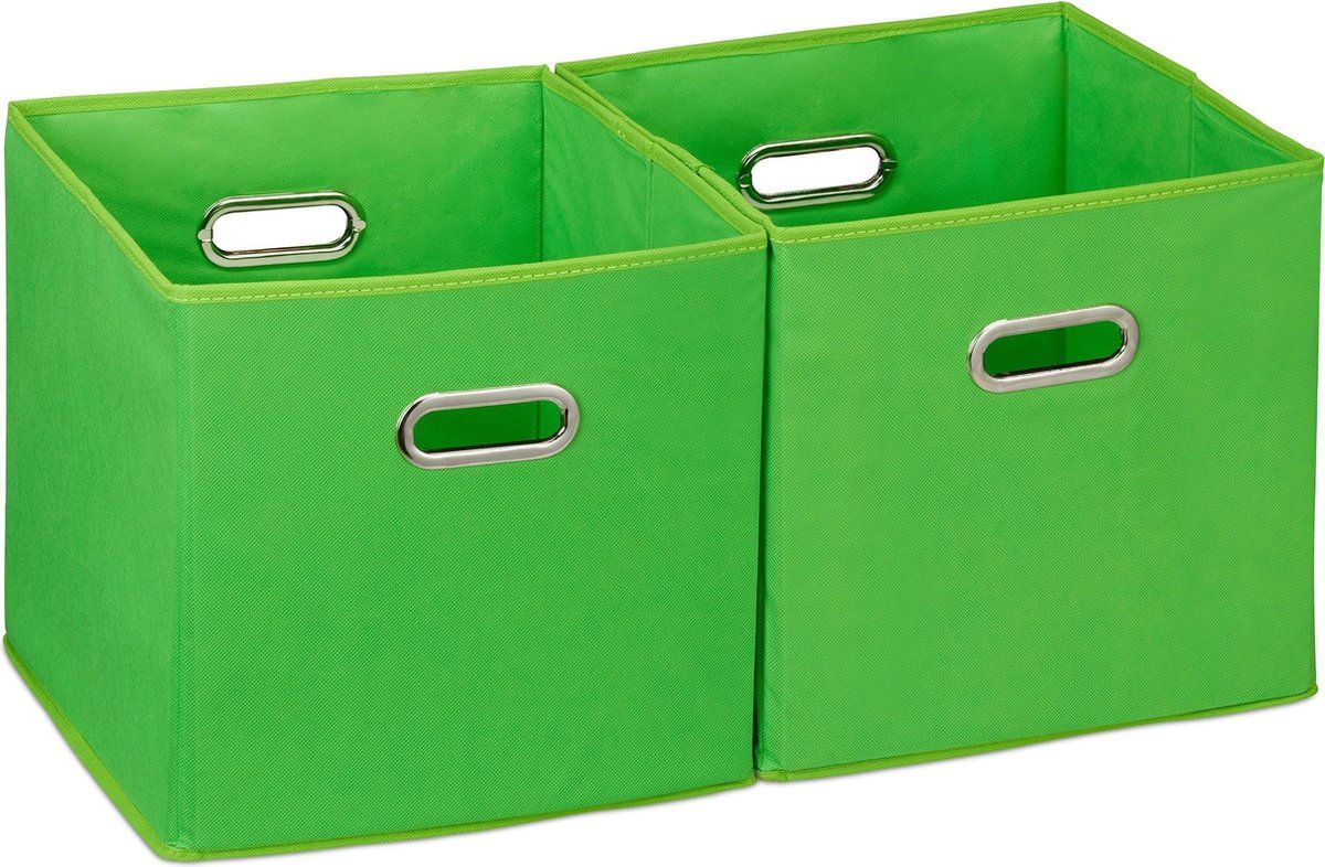 Relaxdays Opbergbox Stof - Set van 2 - Opvouwbaar - 30 cm - Groen