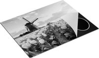 Chefcare Inductie Beschermer Roze Tulpen Bloemenveld - Zwart Wit - 77x59 cm