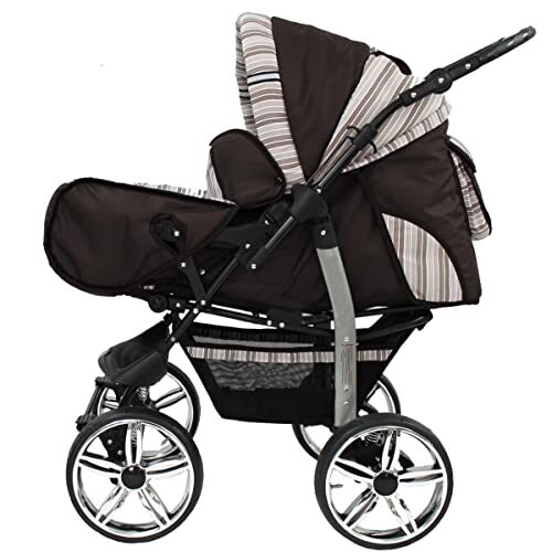 SaintBaby Kinderwagen 3-in-1 2-in-1 set Isofix Buggy Combi kinderwagen King Car by Brown Stripes 63 2in1 (zonder autostoel)