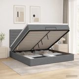 vidaXL Ottomaans bed met matras en LED, donkergrijs, 140 x 190 cm, stof