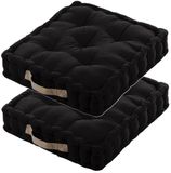 Stof Textile Vloerkussen DUO - 2x - Zwart - Katoen - 45 x 45 x 10 cm