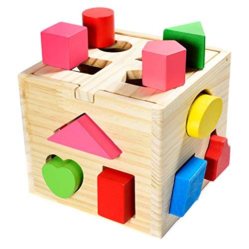all Kids United® Steekkubus van houten dobbelsteen, educatief speelgoed, puzzeldoos, speelbox voor baby en peuter; houten speelgoed traint motoriek; bevordering van vormherkenning en concentratie (steekbox)