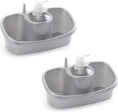 PLASTICFORTE Sponsbakje met zeeppompje/dispenser zilver - 2x - 26 cm