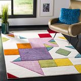 Safavieh Modern grafisch tapijt voor binnen, rechthoekig, collectie Hollywood, HLW702, in wit ivoor/roze, 122 x 183 cm