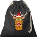 Bellatio Decorations 1x Kerst Rendier met kerstmuts cadeauzakje zwart met sluitkoord