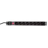 LogiLink Prise - 8 prises avec interrupteur - Câble de 2 mètres - Max. 3500W - 16A - Convient pour montage en rack 19" ou montage libre