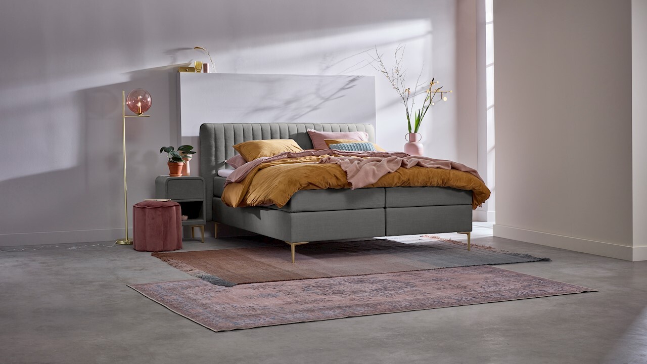 B Bright Boxspring Ruby Vlak Met Gestoffeerd Matras