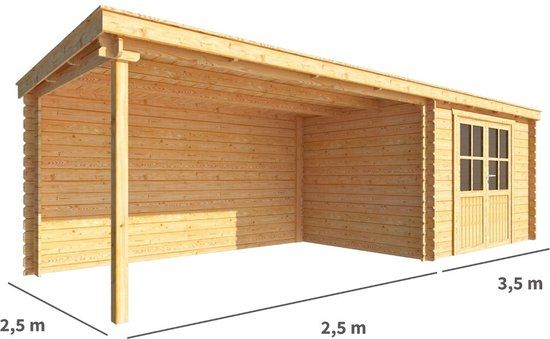 Merkloos Blokhut met overkapping Els 600 cm bij 250 cm diep Lessenaarsdak bruin