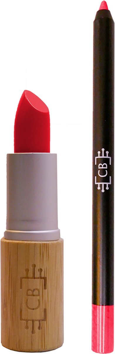 Cosm.Ethics Bar Duurzame veganistische bamboe lipstick en lip potlood set - rood roze