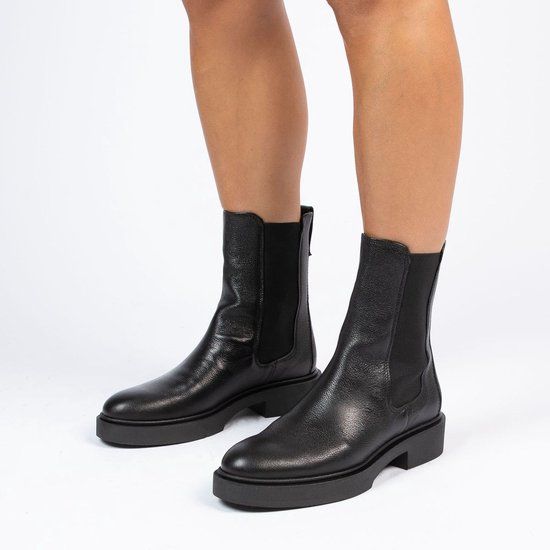 Manfield - Dames - Zwarte leren chelsea boots - Maat 39