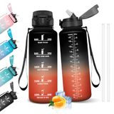 HoneyHolly Waterfles, 1,5 l, motiverende waterfles met rietje, lekvrij, waterfles voor school, sportschool, camping, fietsen, yoga